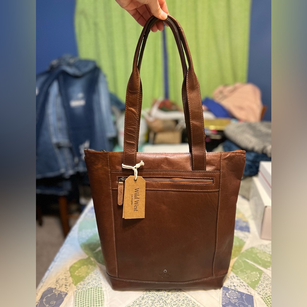 Genuine Leather Wild West Brand Tote Bag